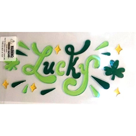 St. Patricks Day Lucky Gel Window Clings Stickers Decor - Green & Yellow - Picture 1 of 2